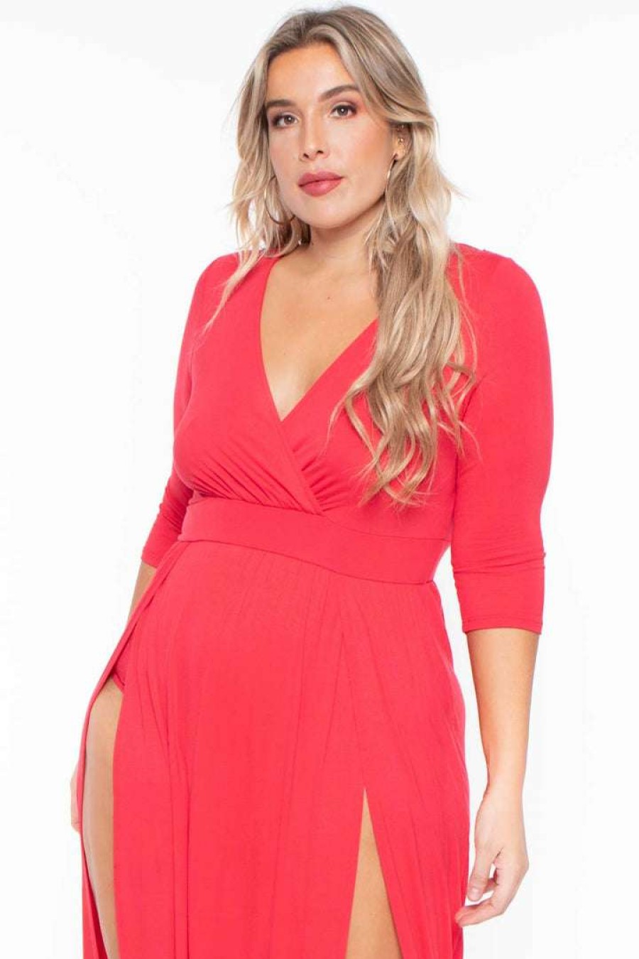 Dresses * | Bluebell Dresses Plus Size Aria M-Slit Maxi Dress Red