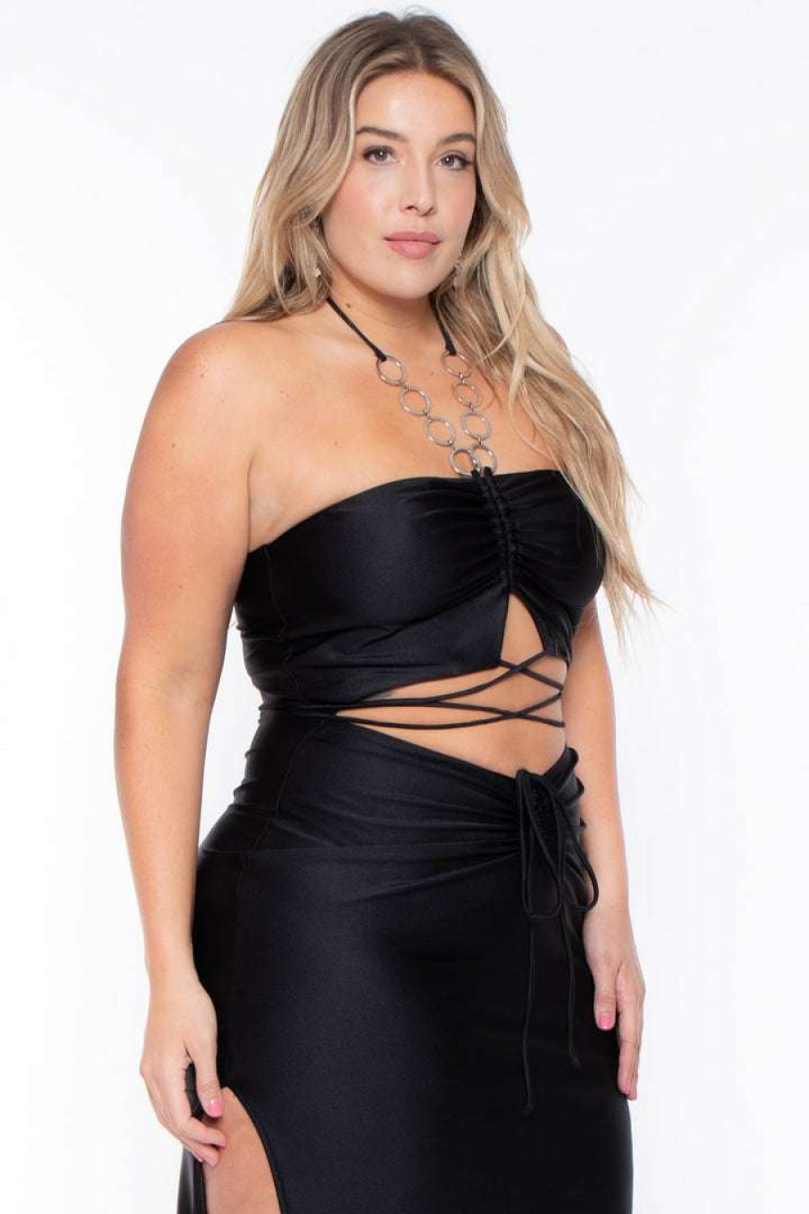 Dresses * | Curvy Sense Dresses Plus Size Giselle Halter Dress Black