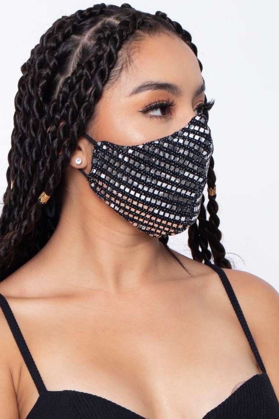 Accessories * | Curvy Sense Washable Dual-Layer Fitted Sequins Face Mask Silver