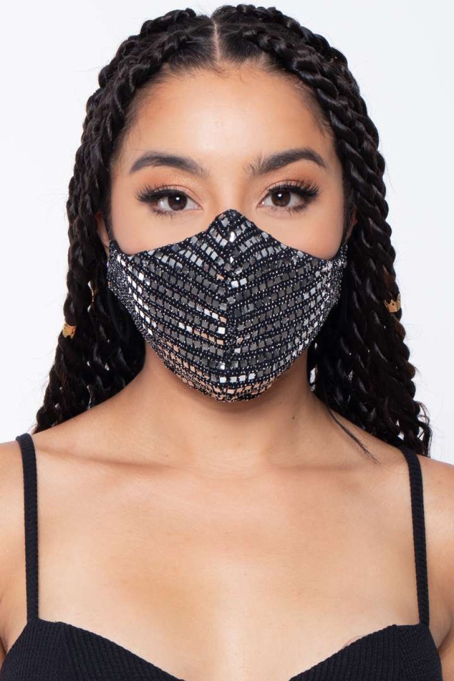 Accessories * | Curvy Sense Washable Dual-Layer Fitted Sequins Face Mask Silver