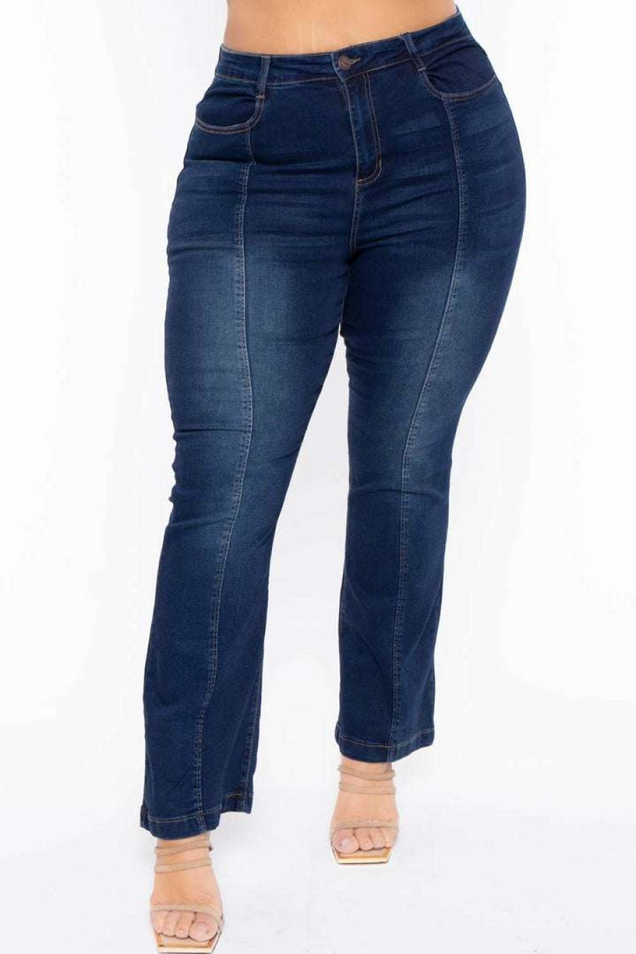 Bottoms * | Plus Size Dollhouse Jackie Flare Jeans Dark Wash Blue