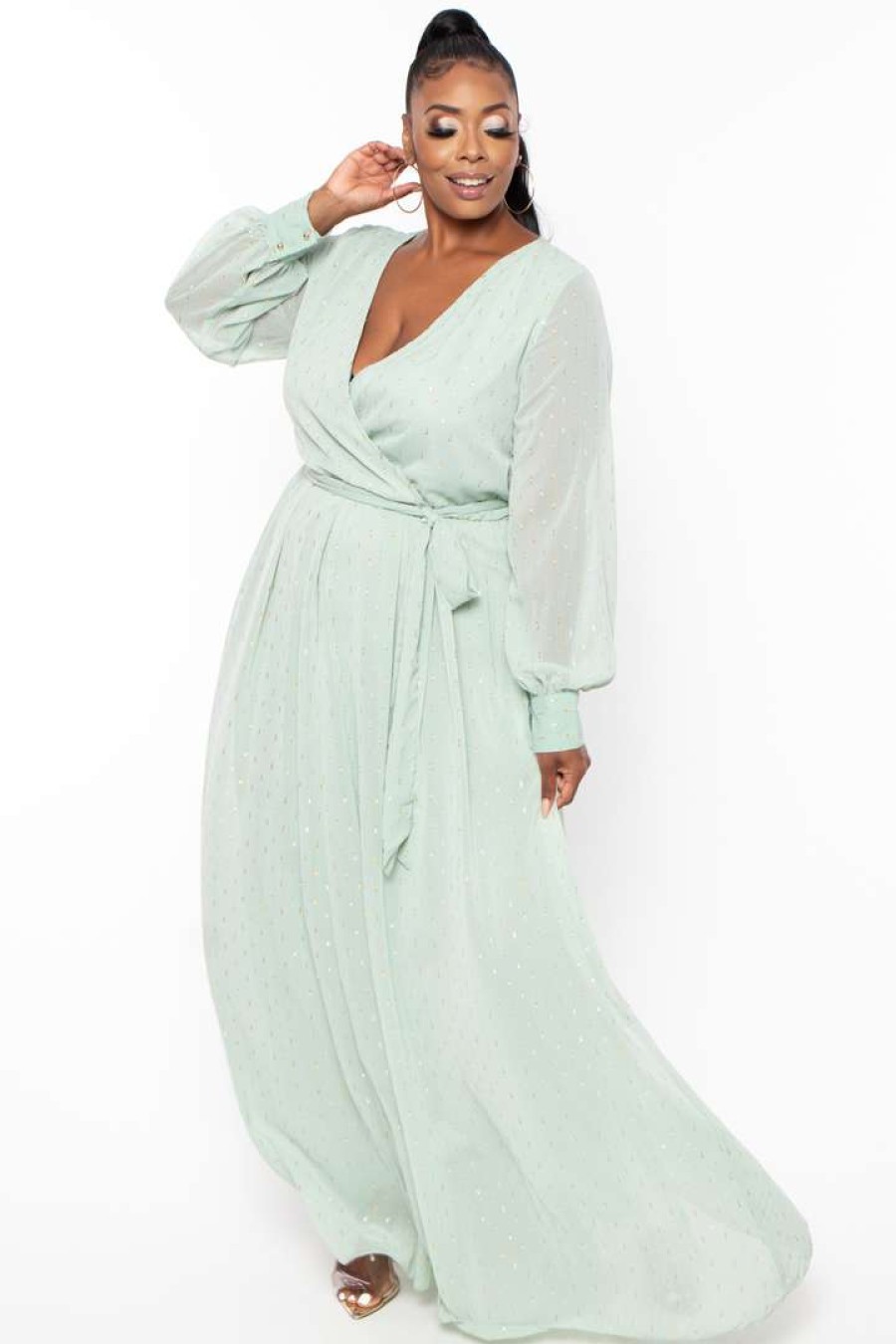 Dresses * | Ricarica Plus Size Greta Chiffon Maxi Dress Dresses Sage