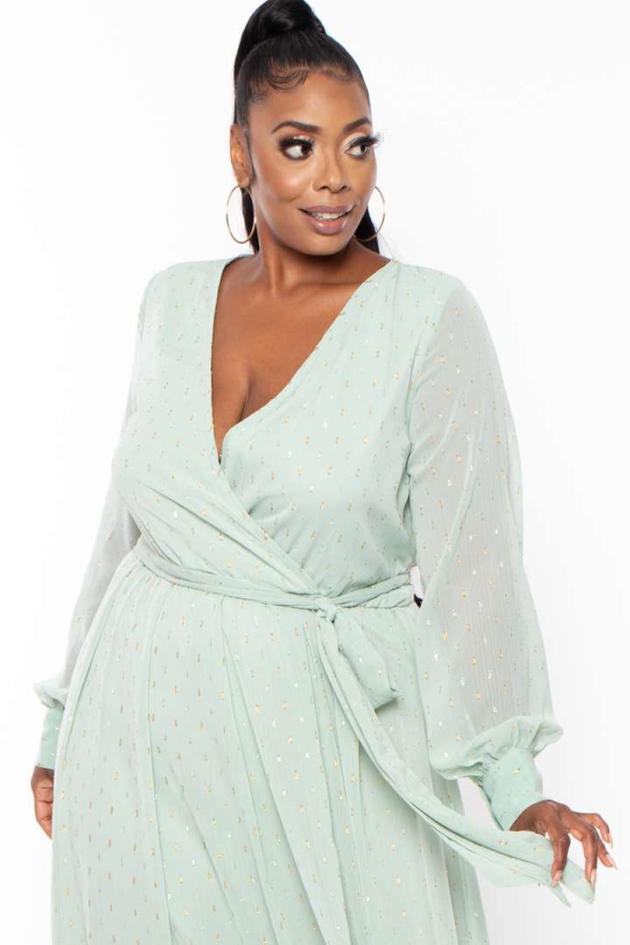 Dresses * | Ricarica Plus Size Greta Chiffon Maxi Dress Dresses Sage