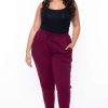 Bottoms * | Ambiance Plus Size Sweat Jogger Bottoms Burgundy