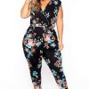 Jumpsuits * | Curvy Sense Plus Size Rosewood Print Jumpsuit Black