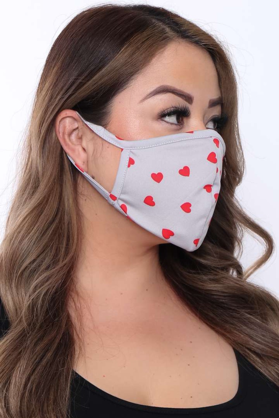 Accessories * | Curvy Sense Face Masks Washable & Reusable Face Mask Little Hearts Grey