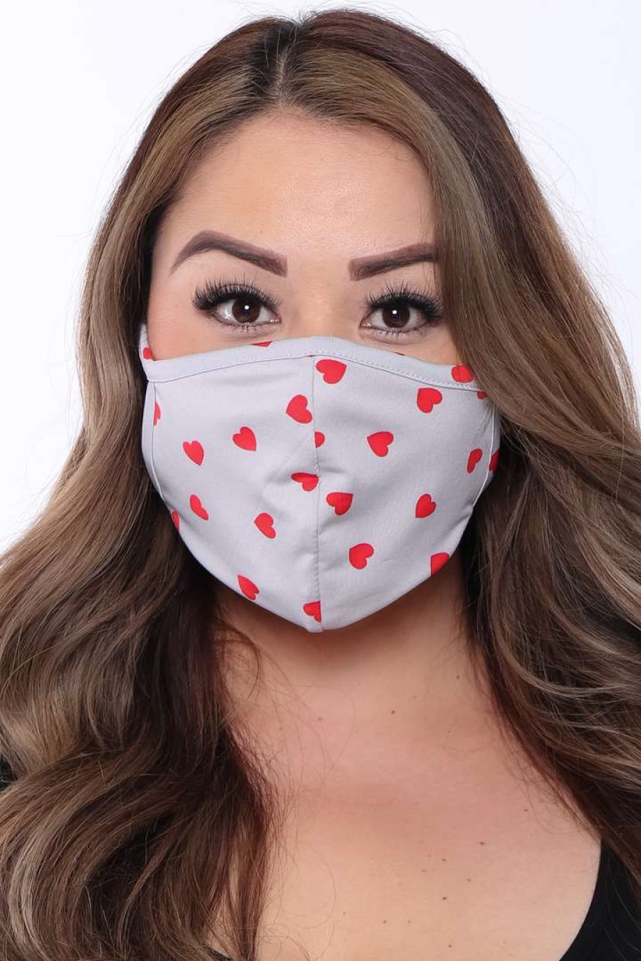 Accessories * | Curvy Sense Face Masks Washable & Reusable Face Mask Little Hearts Grey