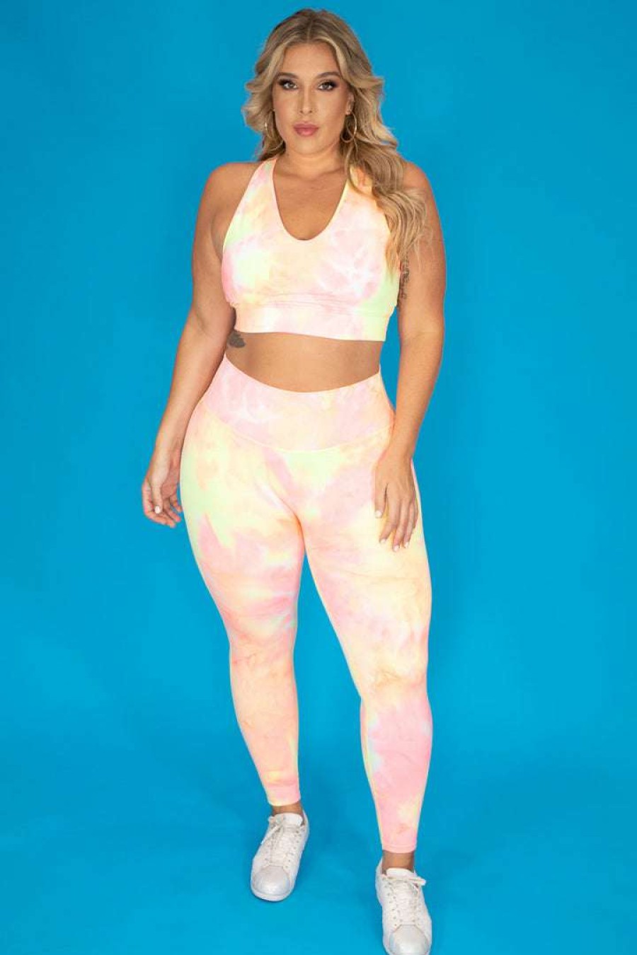 Sets * | Zenana Plus Size Terri Tie Dye Legging Set New Arrivals Neon Pink