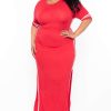 Dresses * | Solid Plus Size Varsity Stripe Maxi Dress Red