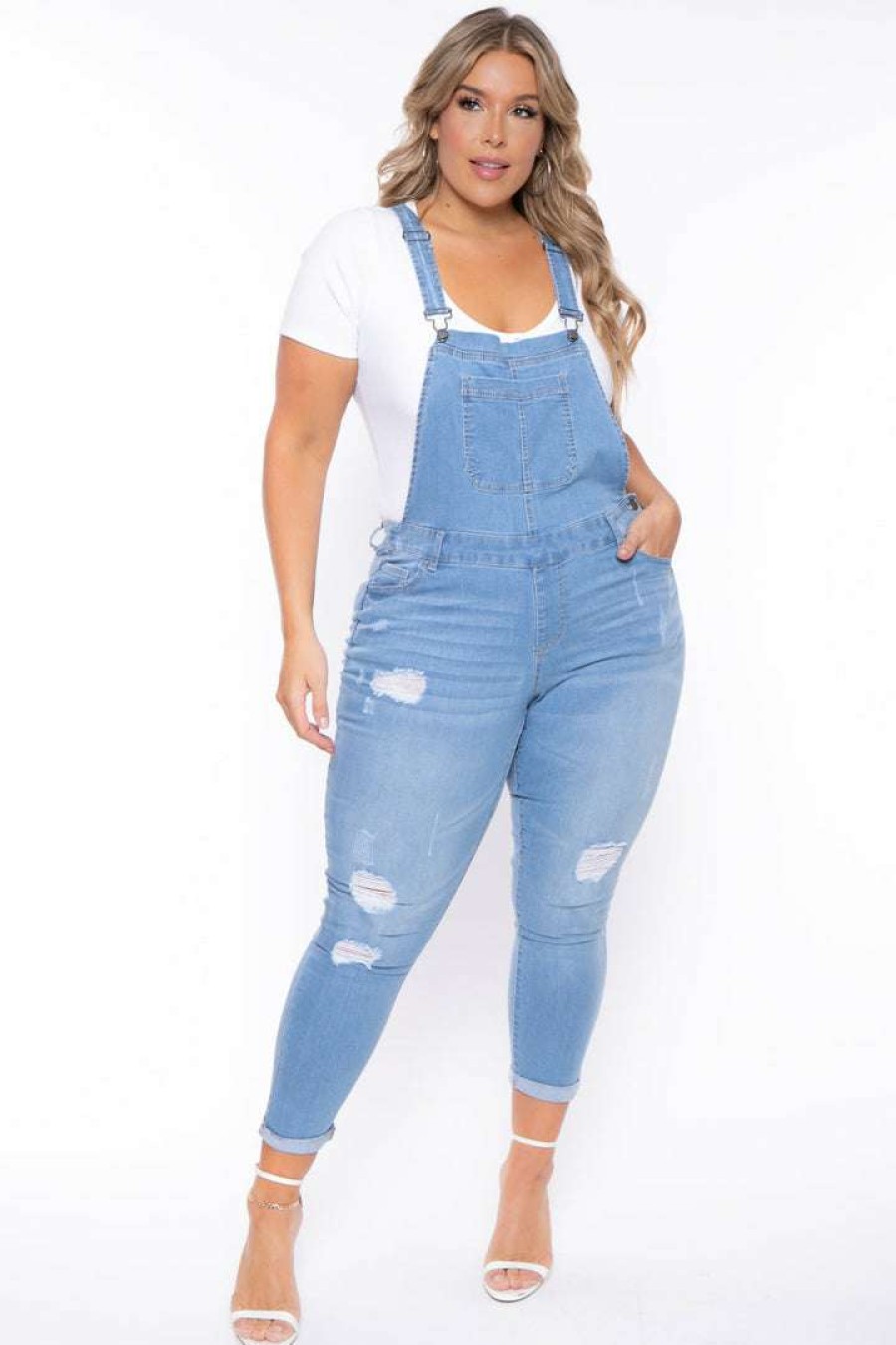 Bottoms * | Wax Jean New Arrivals Plus Size Kai Denim Overalls Light Wash