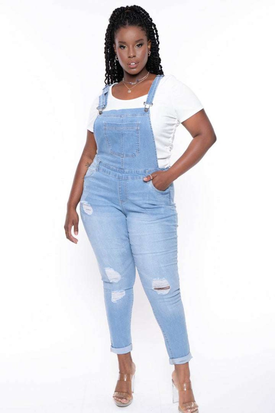 Bottoms * | Wax Jean New Arrivals Plus Size Kai Denim Overalls Light Wash