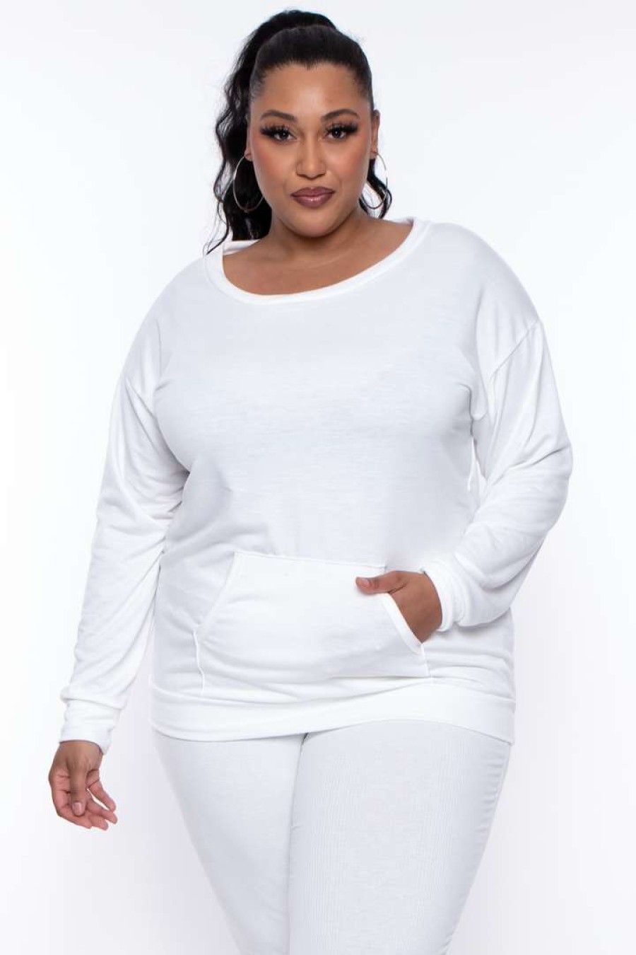 Sets * | Curvy Sense Plus Size Essential Sweatshirt Pullover Ivory