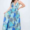 Dresses * | Ricarica New Arrivals Plus Size Svana Abstract Maxi Dress Blue