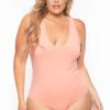 Tops * | Ambiance Plus Size V-Neck Bodysuit Peach