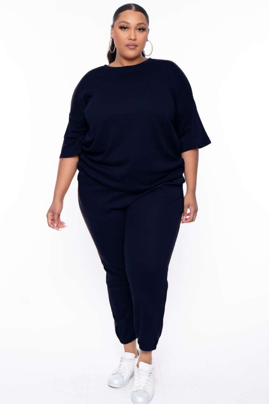 Sets * | Zenana Plus Size Camila Top & Pants Set Matching Sets Navy