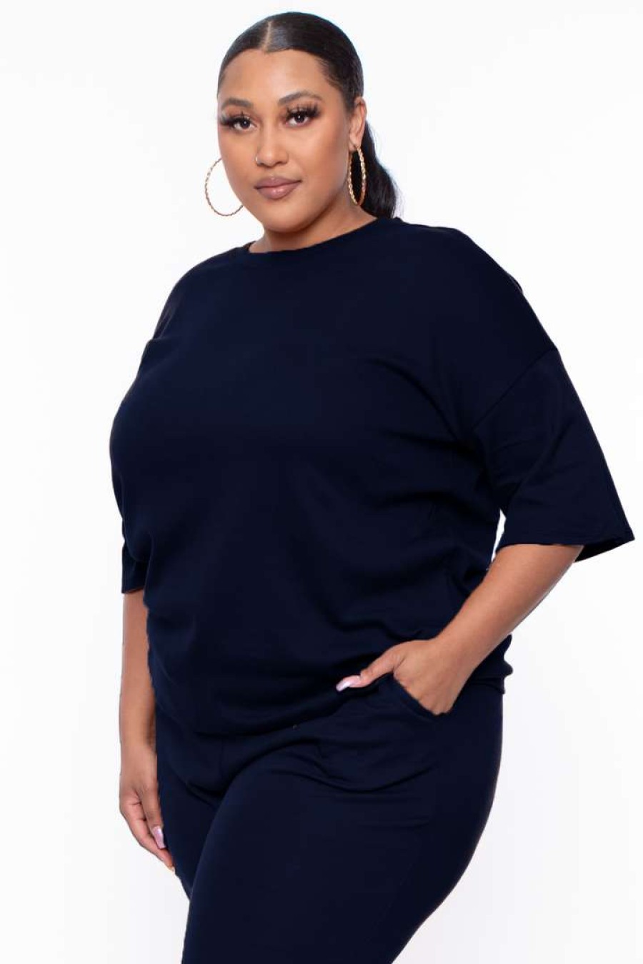 Sets * | Zenana Plus Size Camila Top & Pants Set Matching Sets Navy