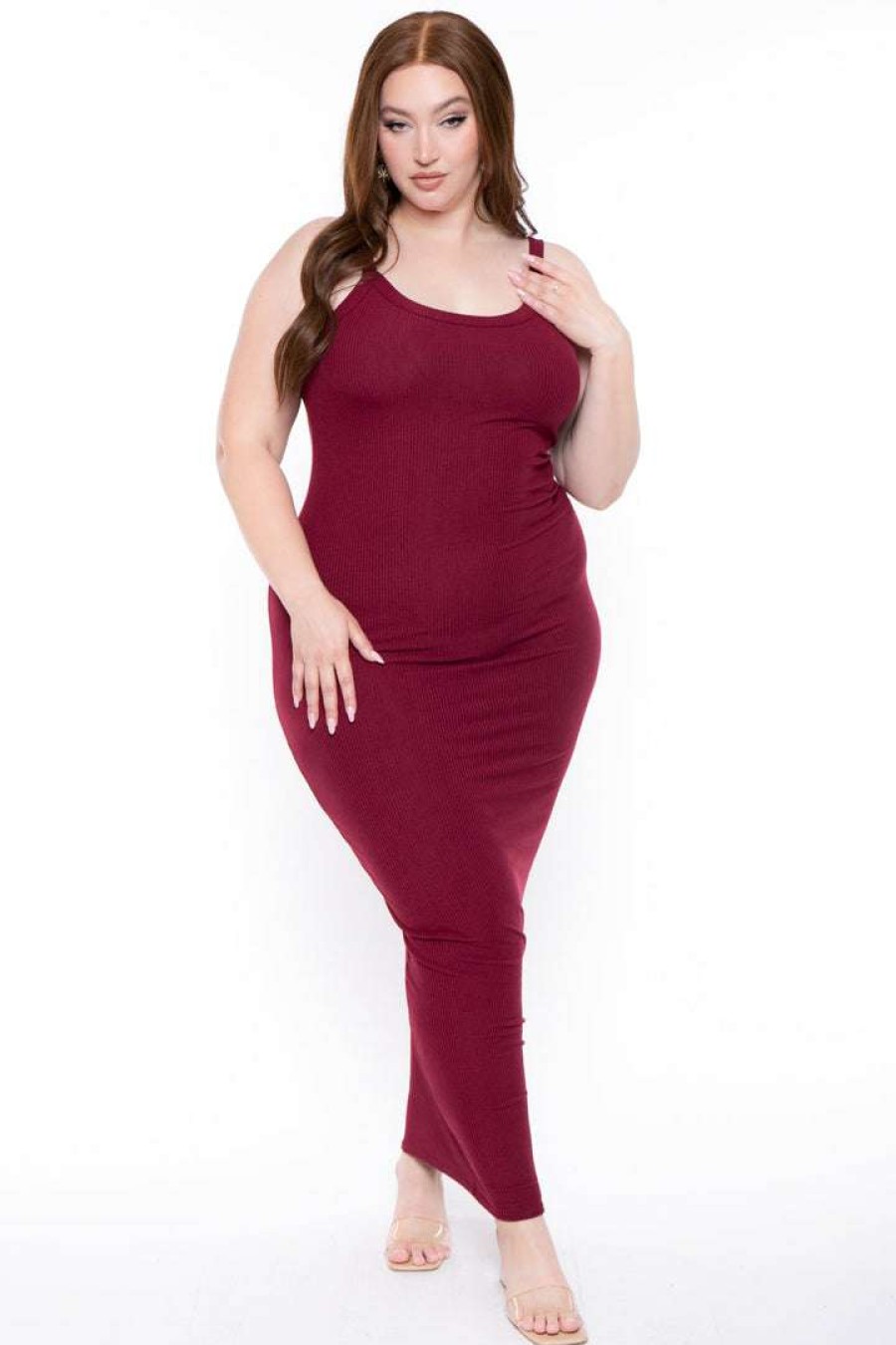 Dresses * | Curvy Sense New Arrivals Plus Size Tess Ribbed Maxi Dress Burgundy