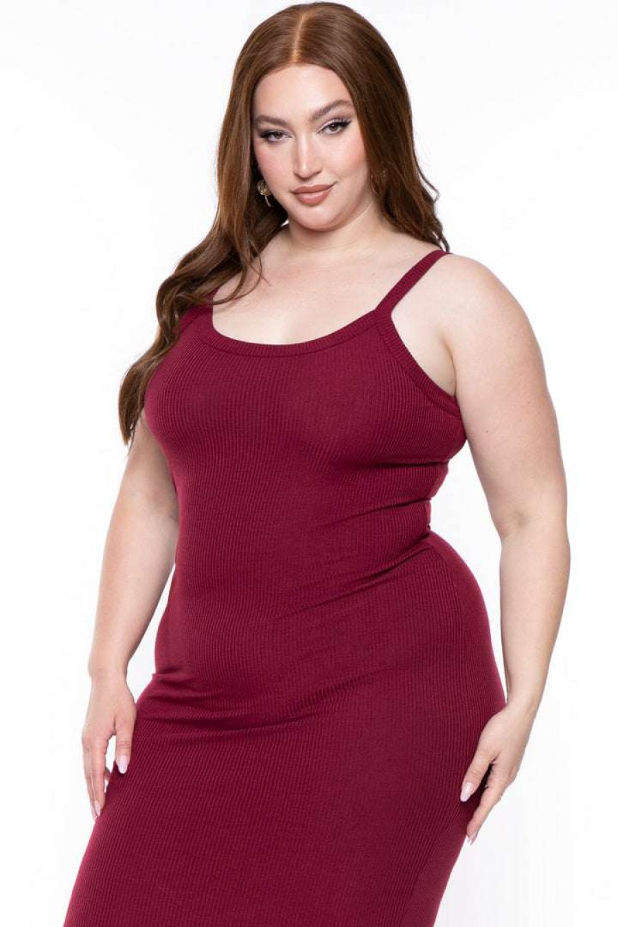 Dresses * | Curvy Sense New Arrivals Plus Size Tess Ribbed Maxi Dress Burgundy