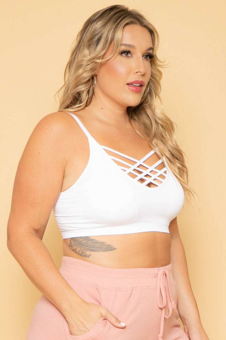 Tops * | Zenana Plus Size Caged Bralette Tops White