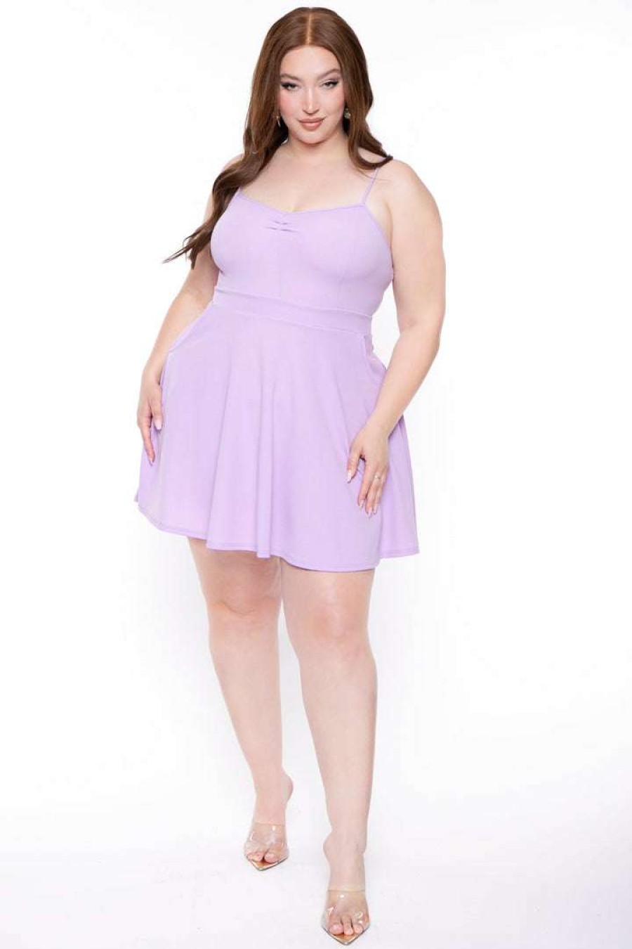 Dresses * | Curvy Sense New Arrivals Plus Size Blossom Flare Dress Lavender