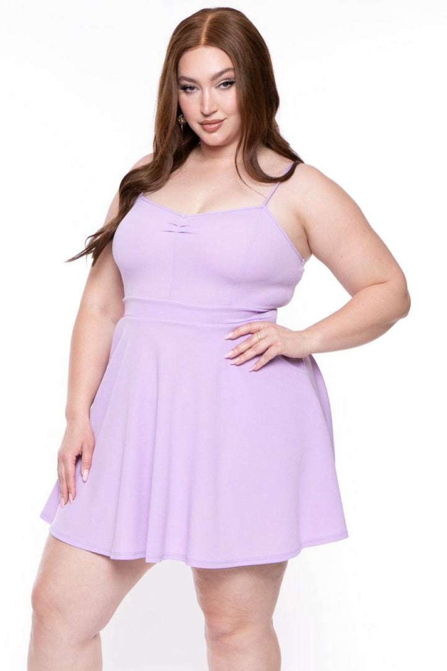 Dresses * | Curvy Sense New Arrivals Plus Size Blossom Flare Dress Lavender