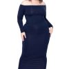 Dresses * | Curvy Sense Plus Size Off The Shoulder Maxi Dress Navy