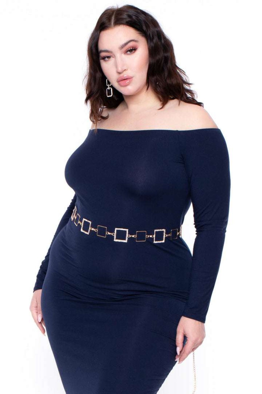 Dresses * | Curvy Sense Plus Size Off The Shoulder Maxi Dress Navy