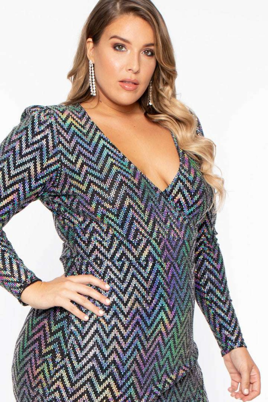 Dresses * | Curvy Sense Plus Size Andromeda Geometric Sequins Dress Party Shop Black