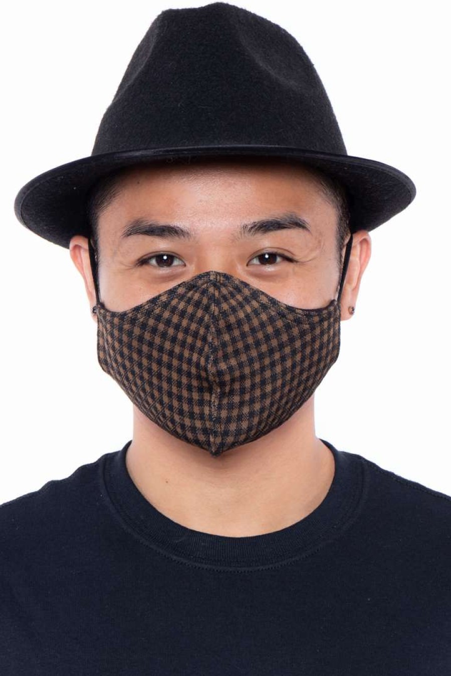 Accessories * | Curvy Sense Washable Fitted & Adjustable Woven Face Mask Check Brown