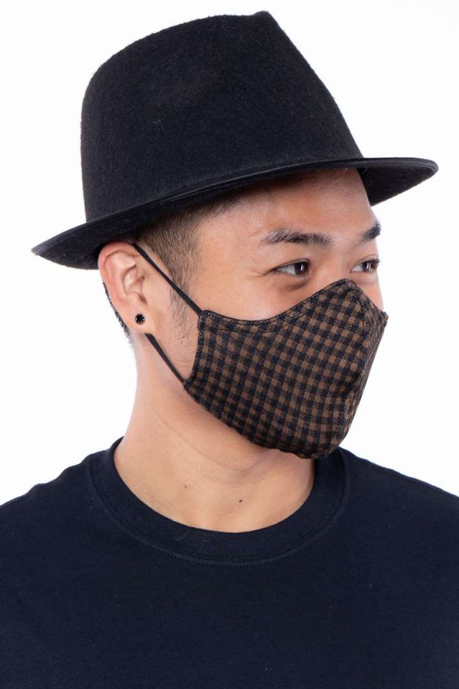 Accessories * | Curvy Sense Washable Fitted & Adjustable Woven Face Mask Check Brown