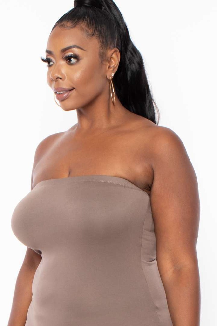 Dresses * | Capella Plus Size Elsie Basic Tube Midi Dress Taupe