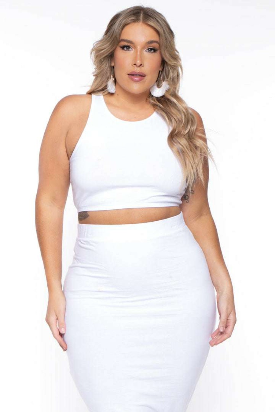 Sets * | Curvy Sense Plus Size Candace Tank And Skirt Matching Set New Arrivals White