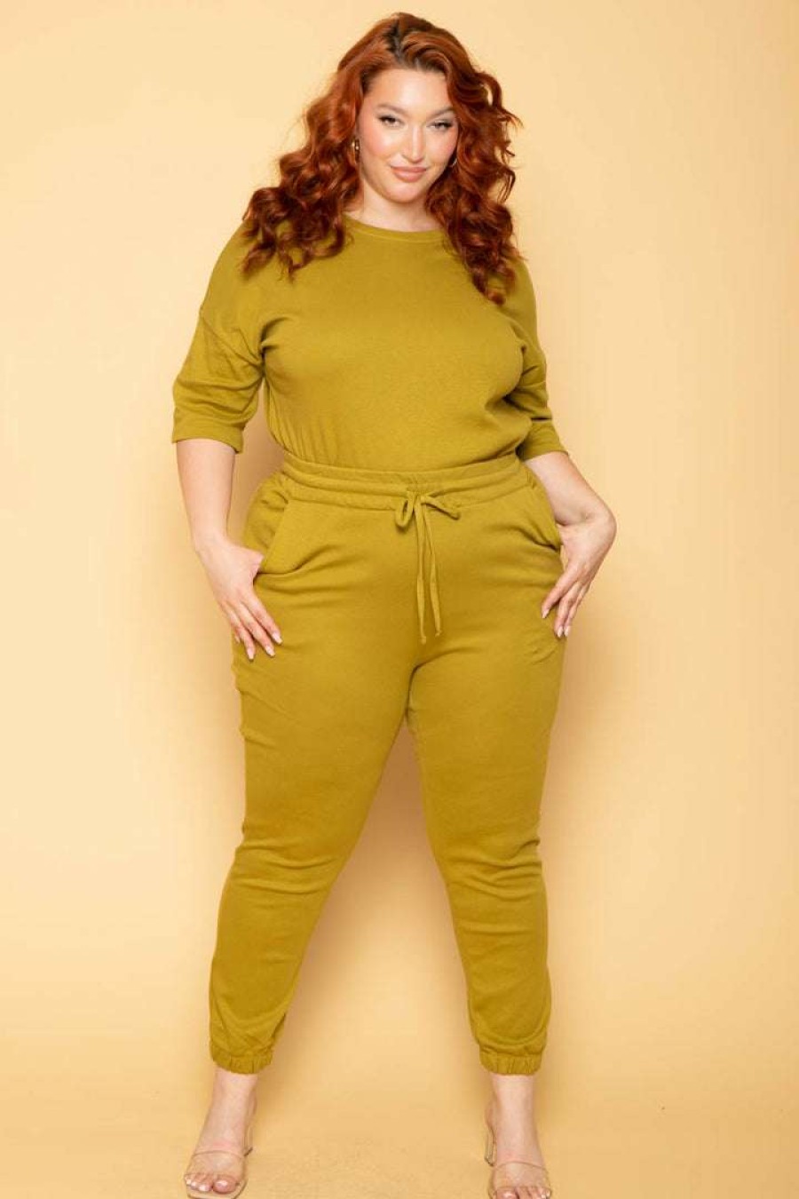 Sets * | Zenana Plus Size Camila Top & Pants Set New Arrivals Chartreuse