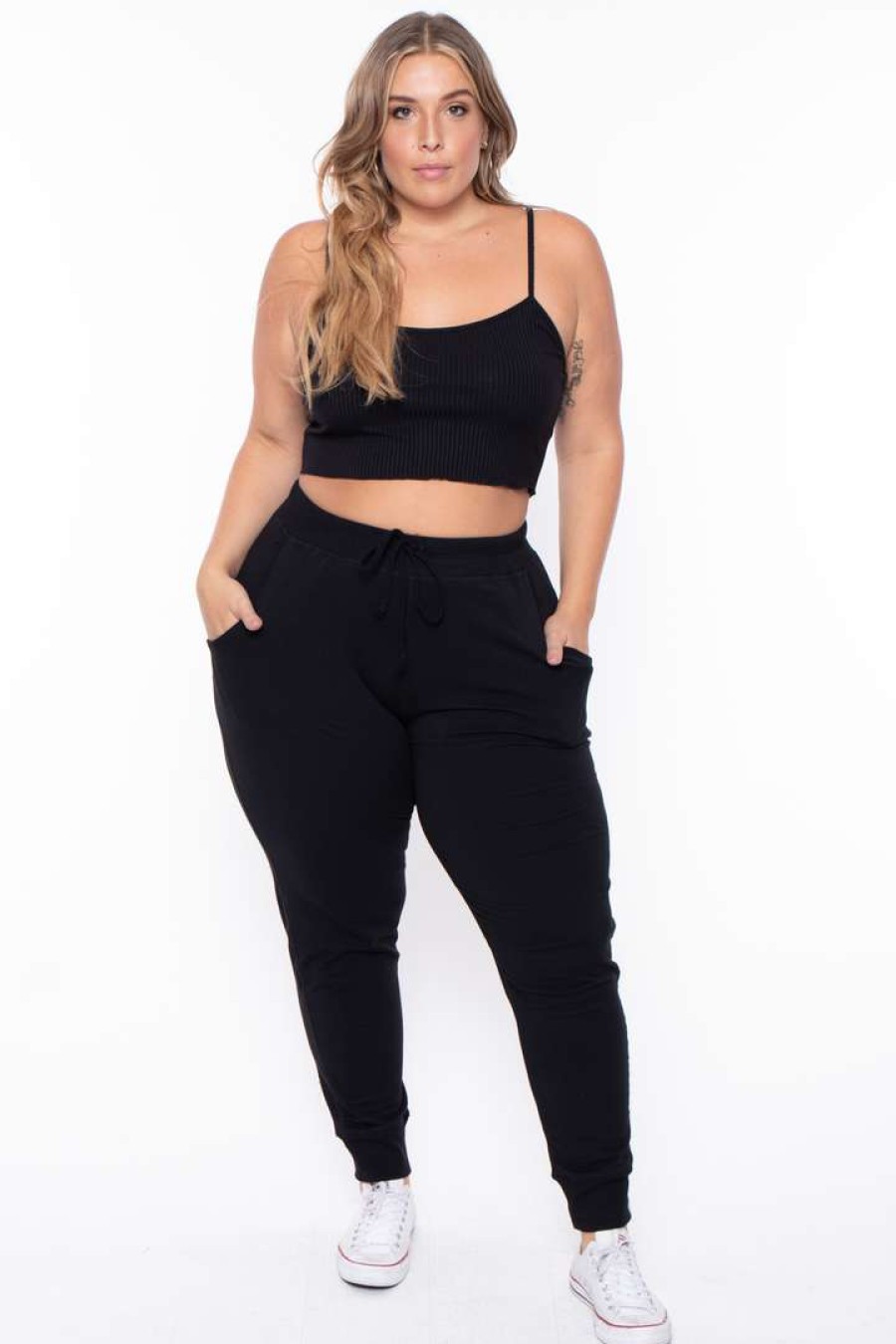 Bottoms * | Ambiance Bottoms Plus Size Sweat Jogger Black