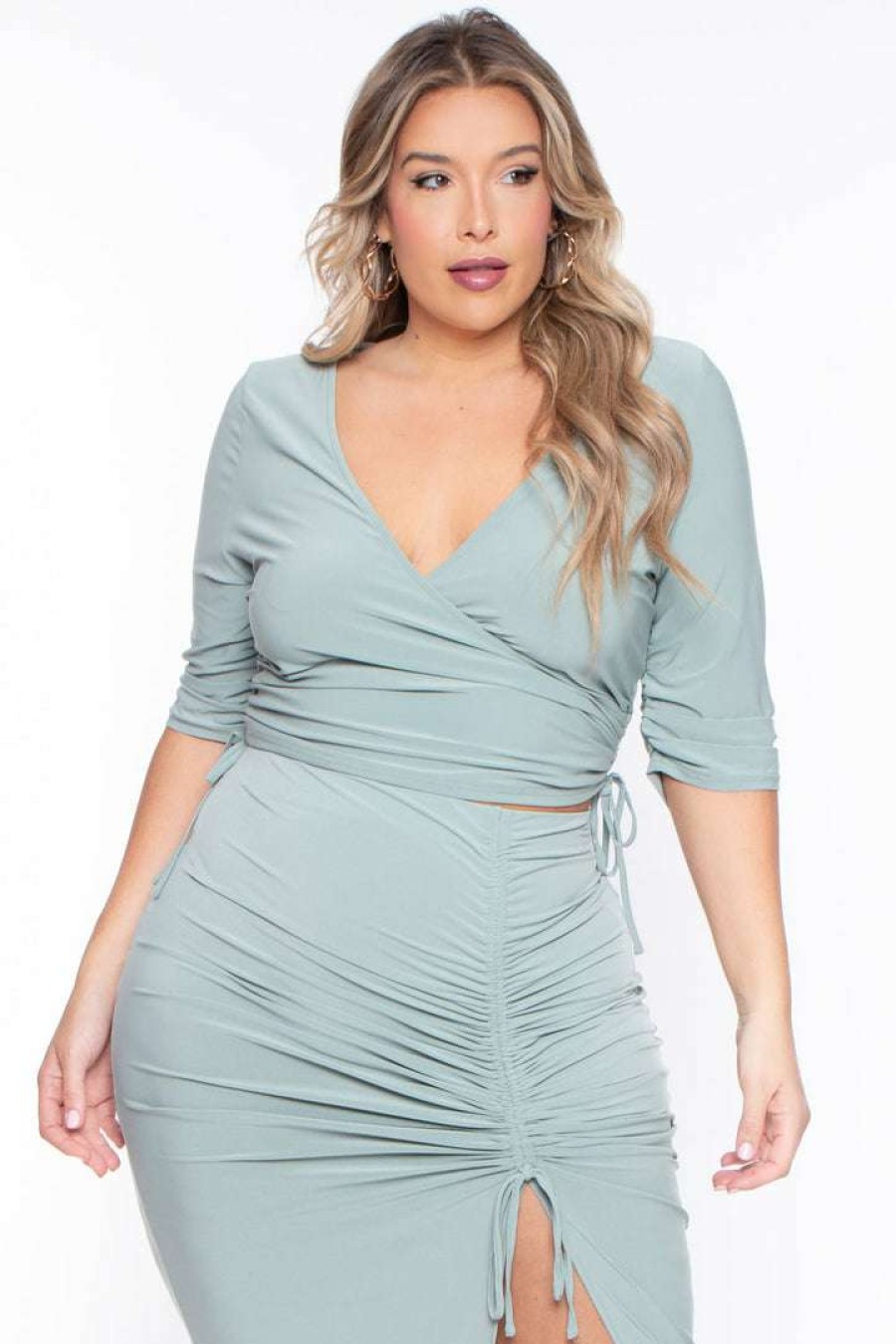 Sets * | Haute Monde Sets Plus Size Naila Matching Skirt Set Sage