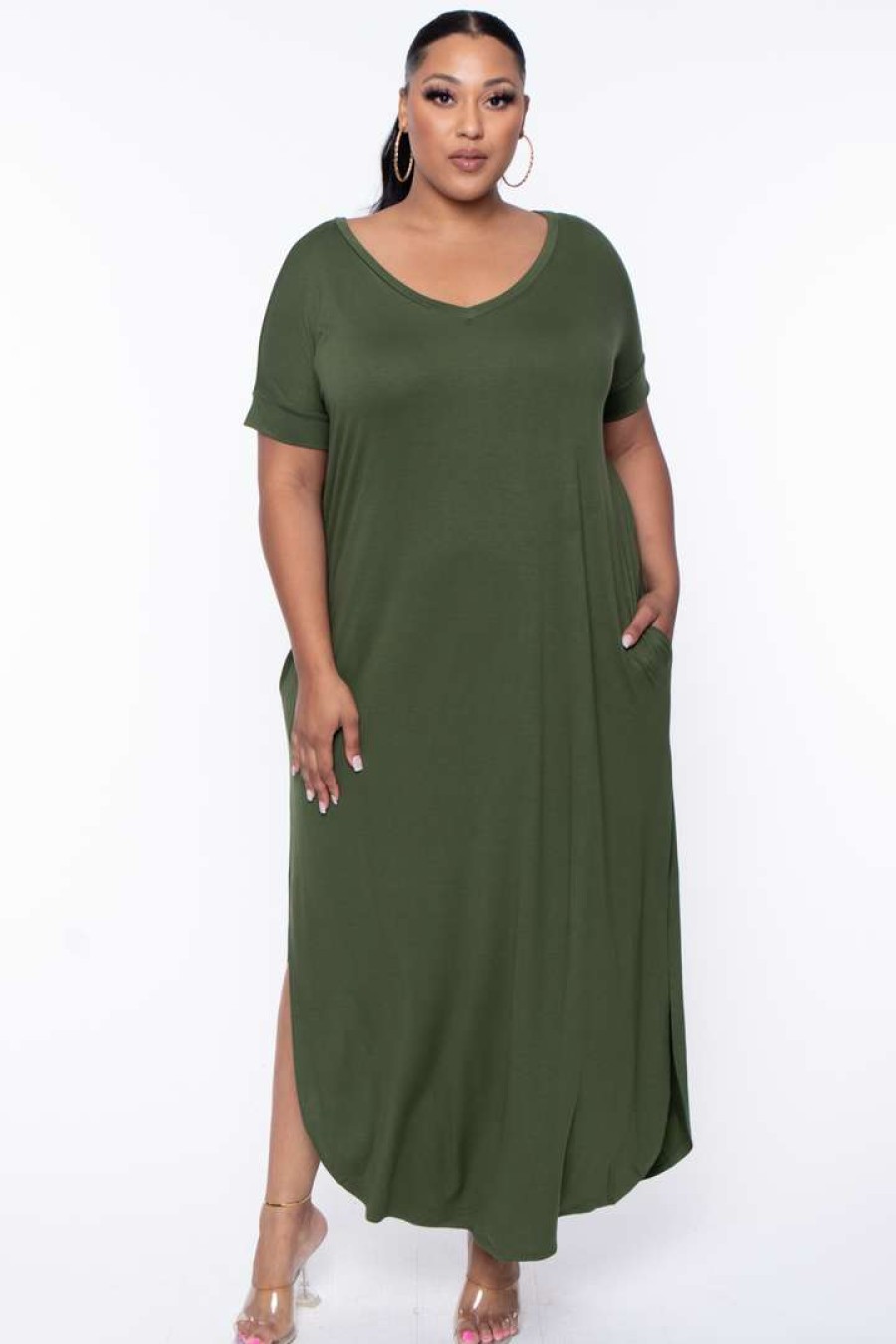 Dresses * | Zenana Plus Size Maxi T-Shirt Dress Dresses Army Green