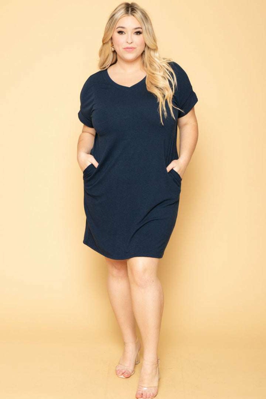 Dresses * | Zenana Plus Size Basic T-Shirt Dress New Arrivals Navy