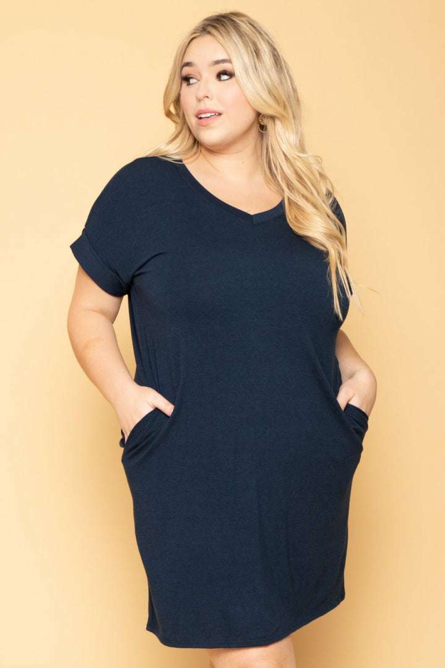 Dresses * | Zenana Plus Size Basic T-Shirt Dress New Arrivals Navy