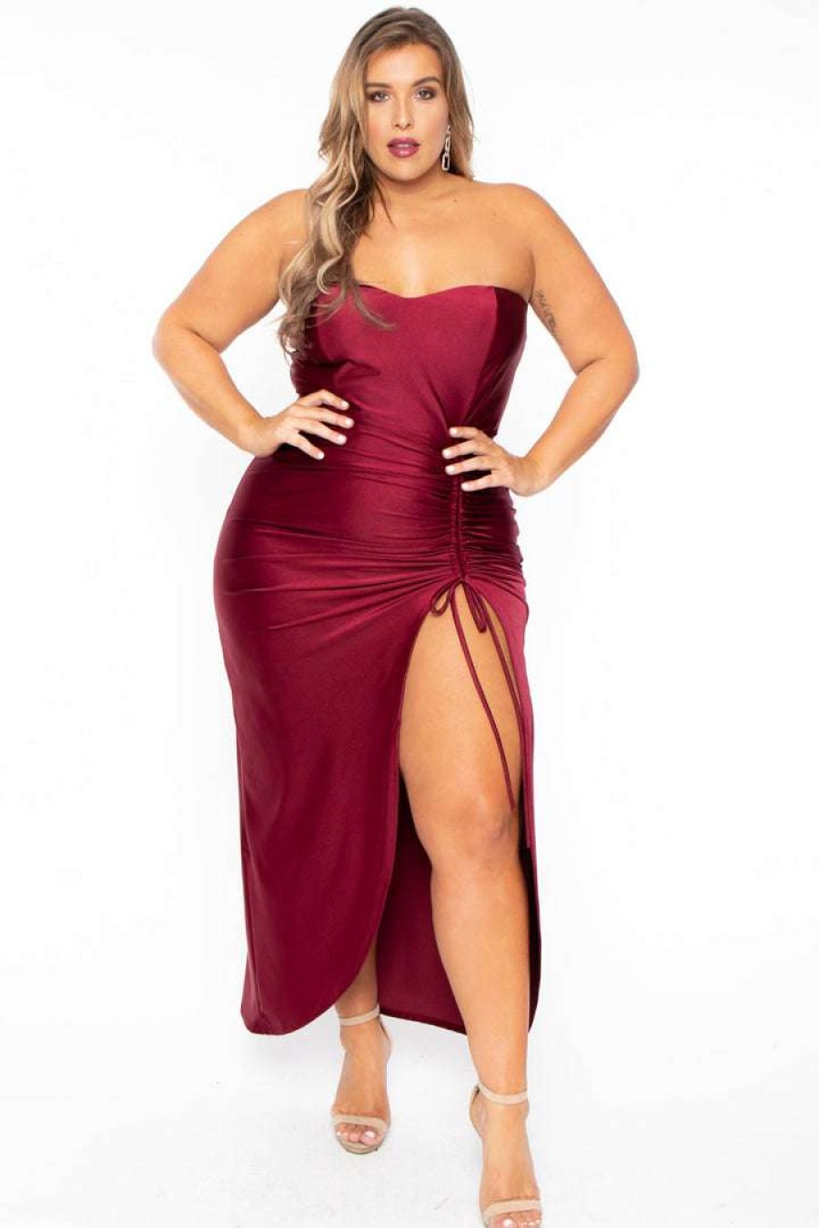 Dresses * | Curvy Sense Back In Stock Plus Size Francesca Strapless Dress Wine