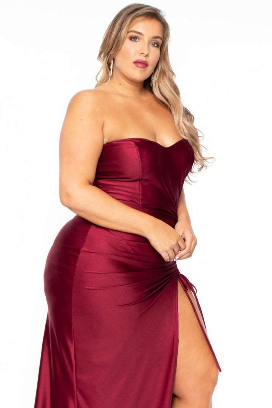 Dresses * | Curvy Sense Back In Stock Plus Size Francesca Strapless Dress Wine