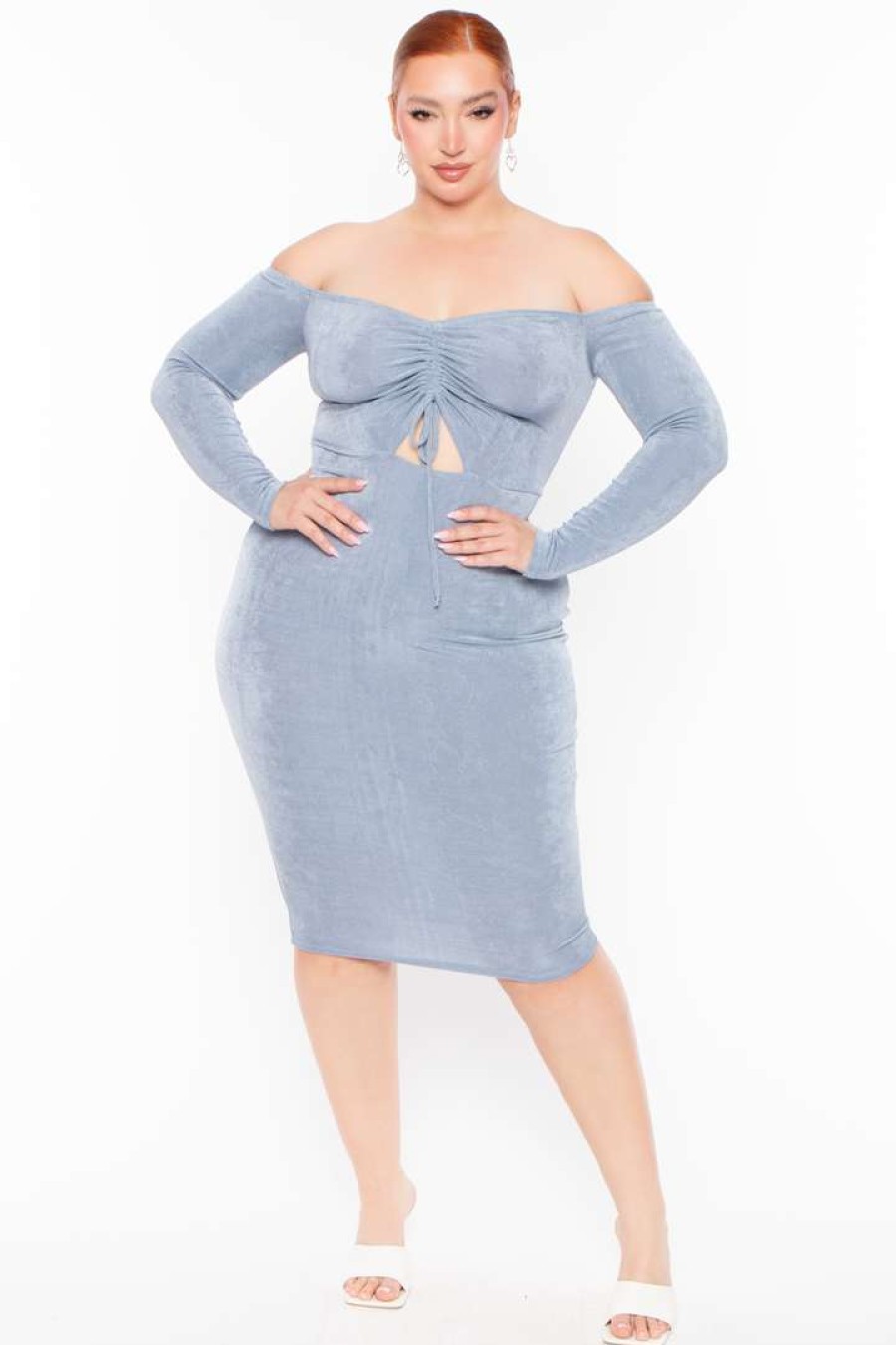 Dresses * | Curvy Sense Plus Size Aveline Ruched Dress Party Shop Blue