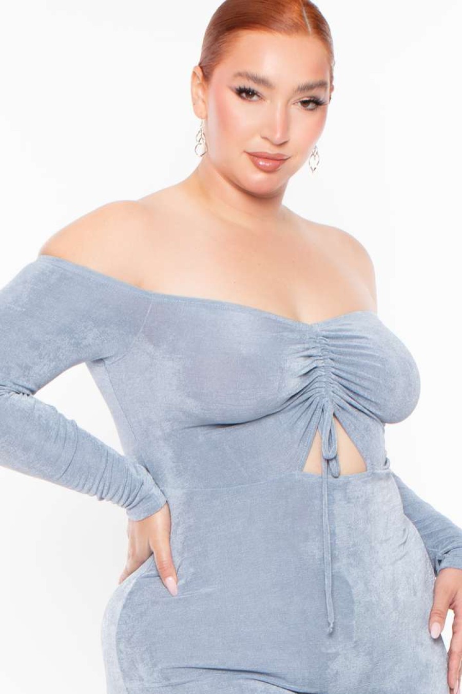 Dresses * | Curvy Sense Plus Size Aveline Ruched Dress Party Shop Blue