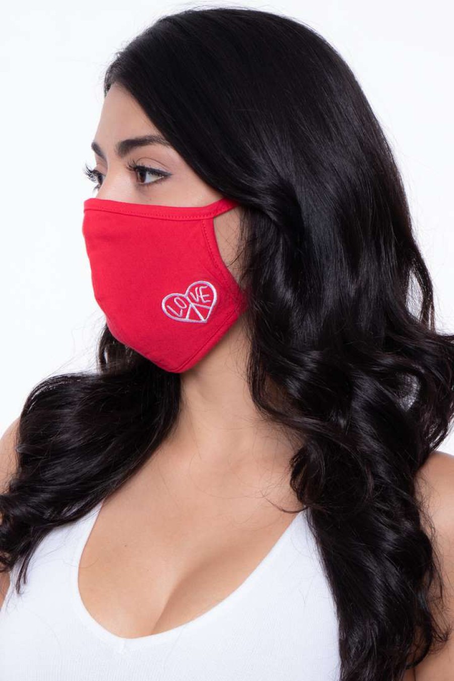 Accessories * | Curvy Sense Washable & Reusable Embroide Face Mask Heart Love Face Masks Red