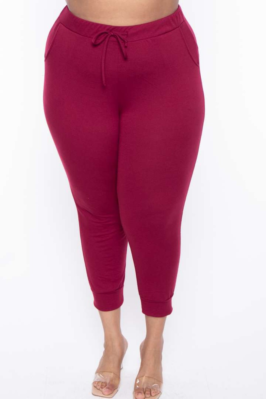 Sets * | Curvy Sense Plus Size Essential Casual Jogger Essential Mix Burgundy