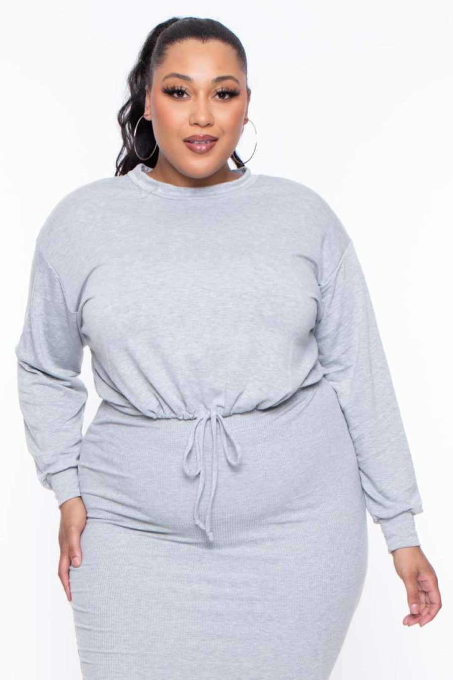 Sets * | Curvy Sense Plus Size Essential Cropped Pullover Sweatshirt Heather Grey