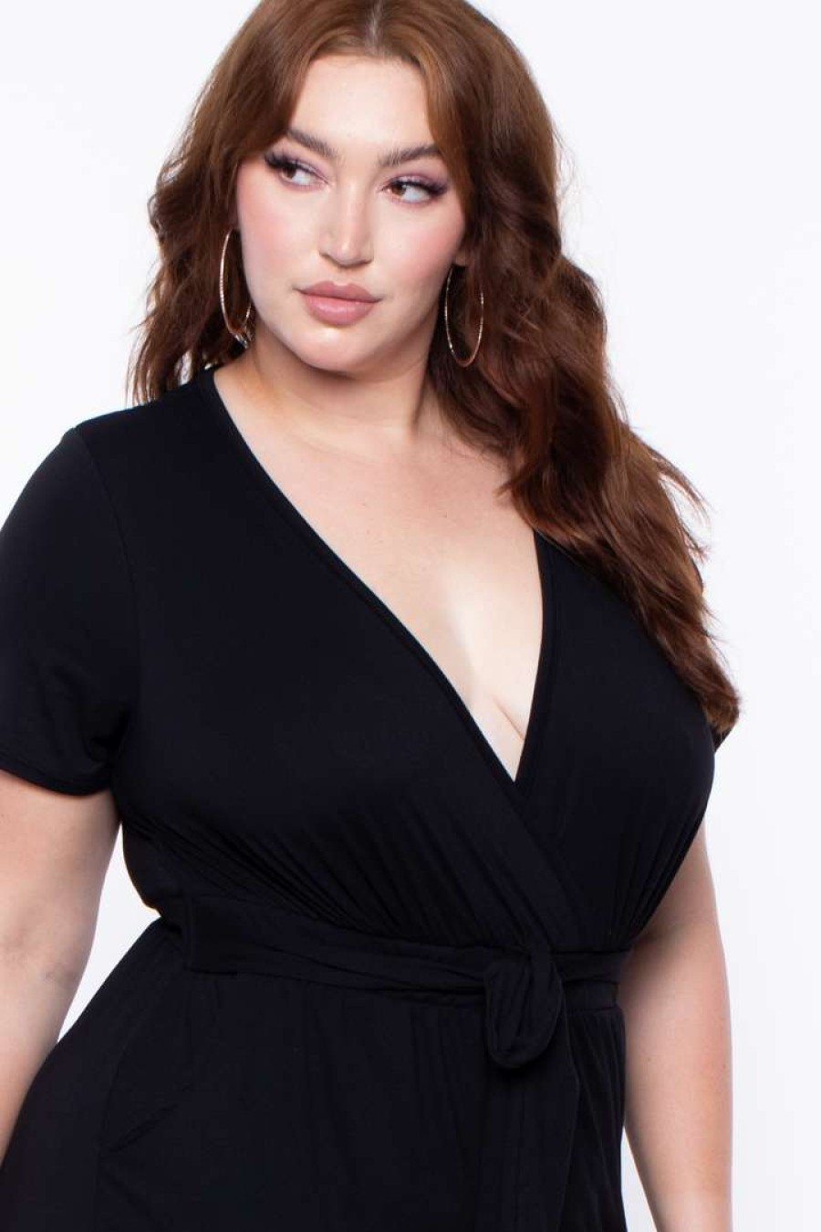 Jumpsuits * | Curvy Sense Plus Size Alondra Cross Front Jumpsuit Party Jumpsuilts Black