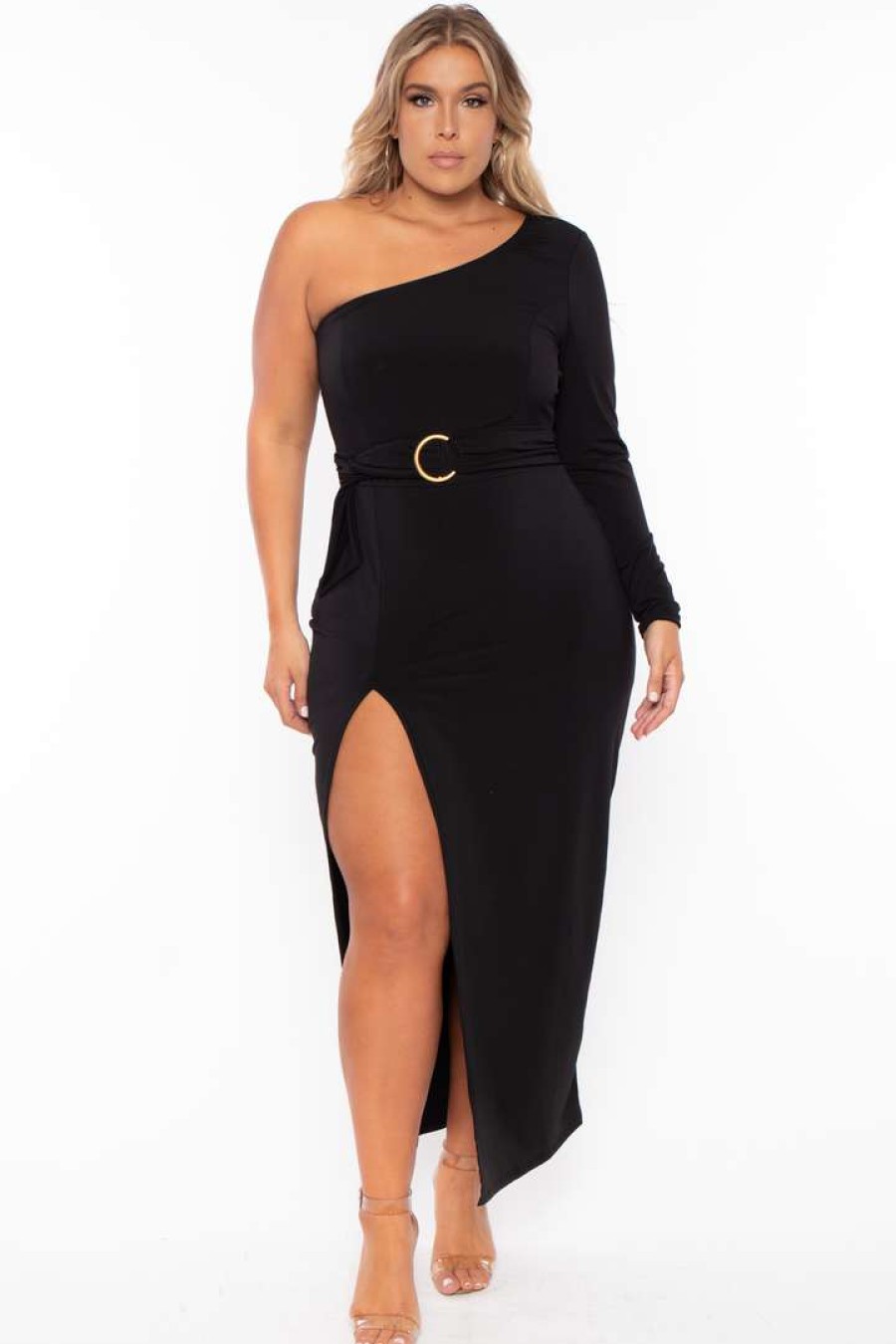 Dresses * | Curvy Sense Plus Size Alana Belted Dress Back In Stock Black