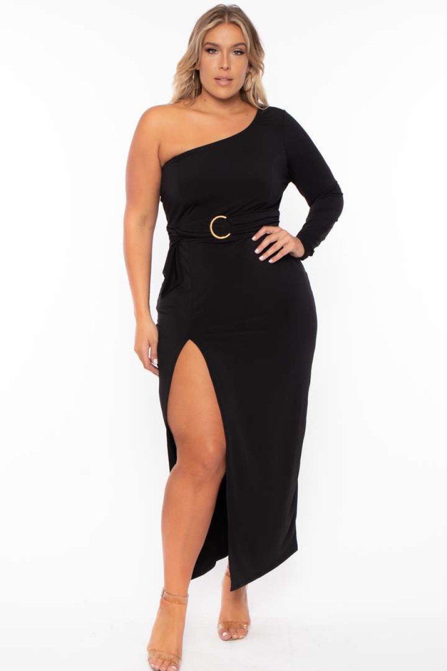 Dresses * | Curvy Sense Plus Size Alana Belted Dress Back In Stock Black