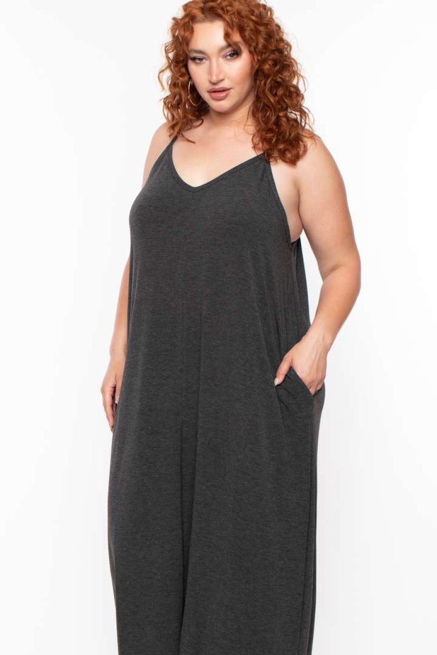 Dresses * | Zenana Dresses Plus Size Cami Strap Maxi Dress Charcoal