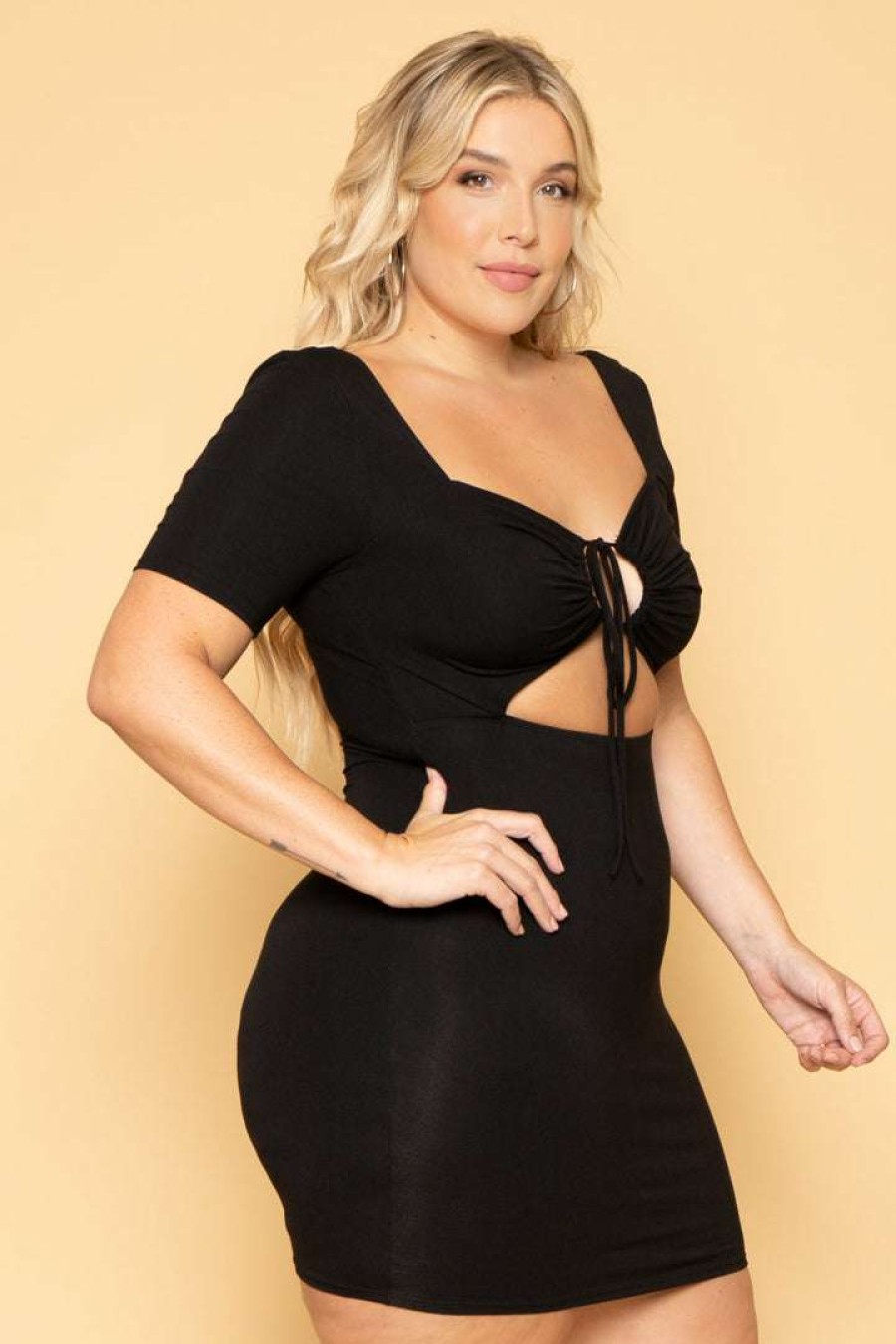 Dresses * | Curvy Sense New Arrivals Plus Size Kyra Strappy Bodycon Dress Black